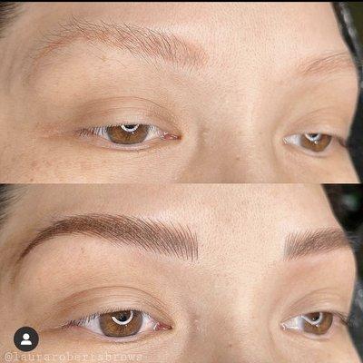 Microblading done over previous tattooed eyebrows