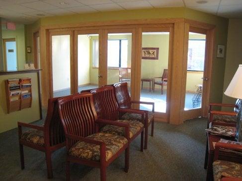 Painted in golds, greens and blues, and trimmed with red oak, many clients comment on the restful energy of our Center.