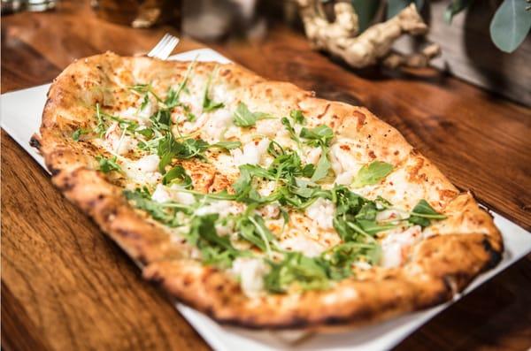 Shrimp & Arugula Flatbread - Chili Flakes, Garlic Oil and Mozzarella