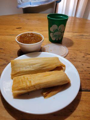 The chicken and pork tamales.