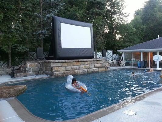 Pool party with movie. Float in the pool and watch your favorite movie, sports or video games. You name it we play it. book now!