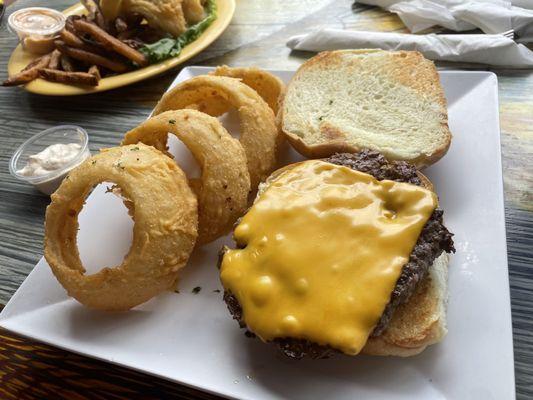 Burger and Onion Rings