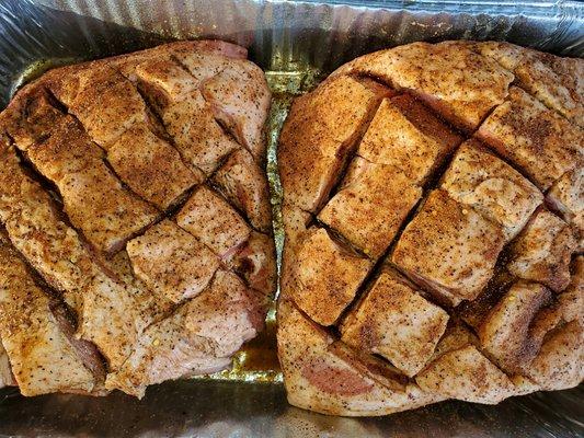 Pork shoulder seasoned/marinated and ready for the smoker