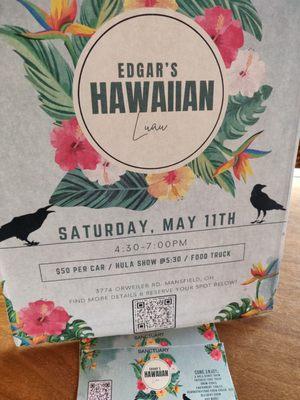 Edgar's Hawaiian Luau to support the sanctuary here and the one still recovering from.the fire in Hawaii.