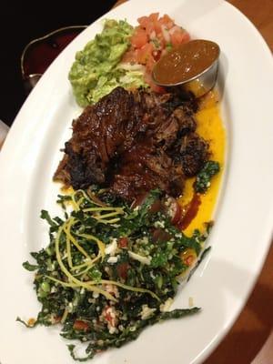 Taco beef short rib with guac, tomato, lettuce and kale/quinoa salad