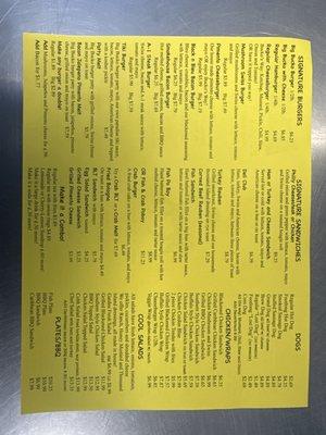 new menu with updated prices