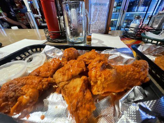 Breaded wings sauced