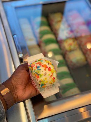 Fruity Pebbles Macaron Ice Cream Sandwich