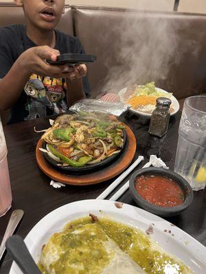 Chicken and steak fajitas