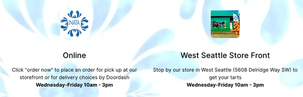 Hours for online order and West Seattle storefront on their website as of May 17, 2024.