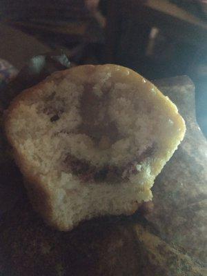 Inside the Cinnamon muffin from the internet cafe.