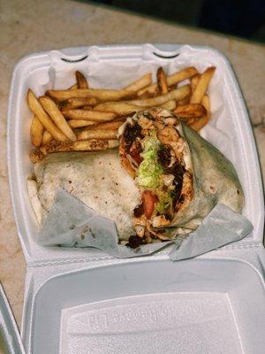 Texas chicken wrap with french fries