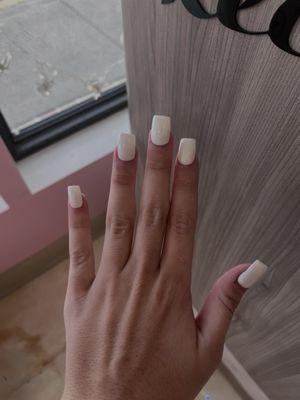 acrylics with white gel with pearl on top