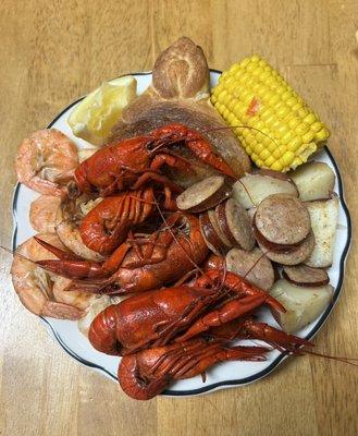 Small shrimp boil with pound of crawfish