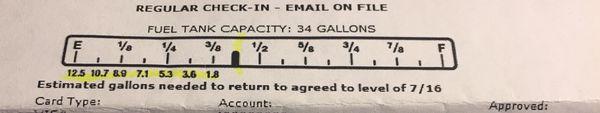 Copy of my paperwork where I was told to bring back the truck at this fuel level