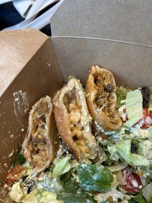 3 Empanada Bowl ($18): chicken, shrimp old bay, and masaco empanadas cross section