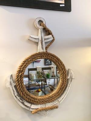 Anchor mirror with wood and rope frame