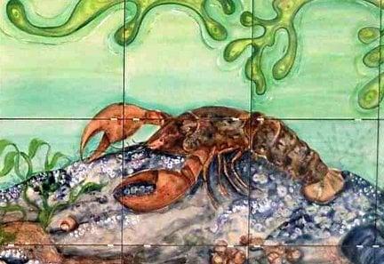 Detail of "Shell" tile mural, 9' x 3'