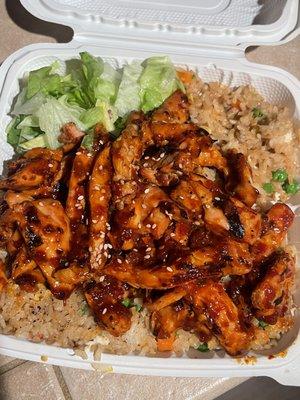 Spicy Chicken Teriyaki + Fried Rice (always get a side of gyoza!)