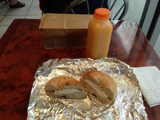 Great bagels and fresh oj is tasty