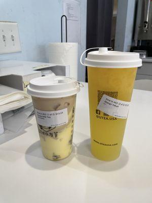 Brûlée Bubble Milk Tea (M) & Mango Yakult (L)