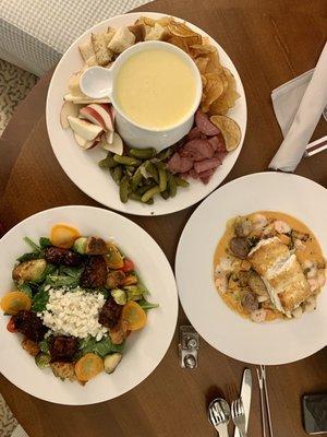 Cheese fondue, tenderloin tip salad,