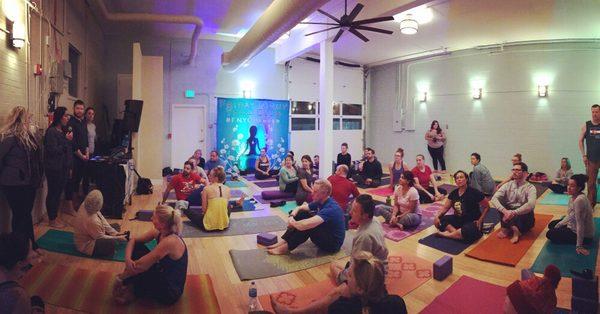 Friday Night Yoga Club in our newly remodeld garage studio space at hOMe Collective Yoga.