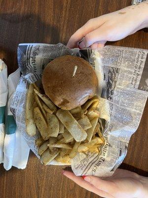 Hamburger and fries