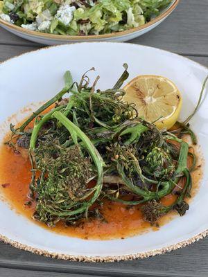 Sea bass with broccolini and a side of gaucho salad