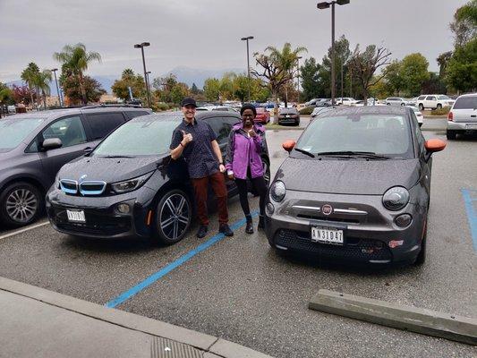 Our two cars! So cool! BMW i3 and Fiat 500e