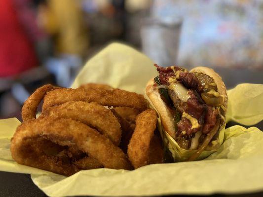 Guido Burger with Onion Rings