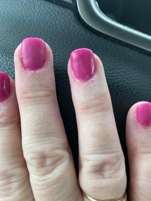 Look at my cuticles!! Worst experience I ever had. Jenny was very rude and did a terrible job!  First time ever that I had pain!