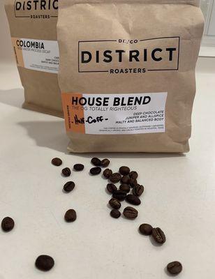 District Coffee Roasters Half Caff and Decaf whole beans.