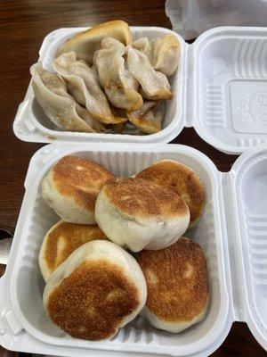 Fried dumplings 10 for $3. And pan fried fj style xiao long baos. 6 for $4.