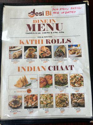 Menu: Kathi Rolls and Indian Chaat