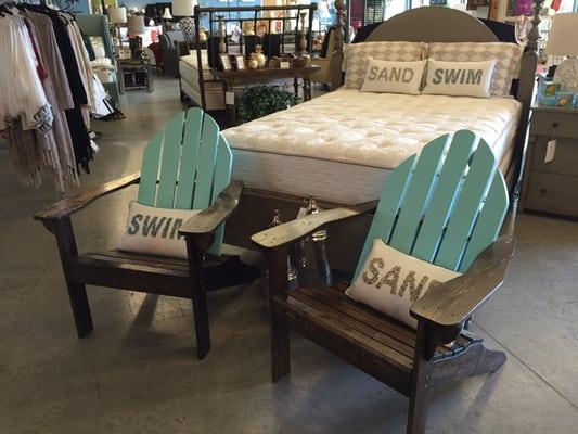 We carry custom made furniture like these Adirondack chairs!