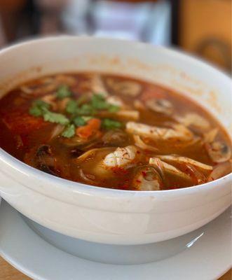 Tom Yum Seafood Noodle Soup with crystal noodles