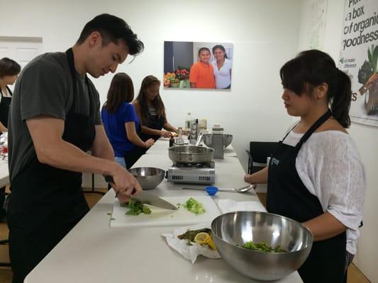 Students prepping vegetables