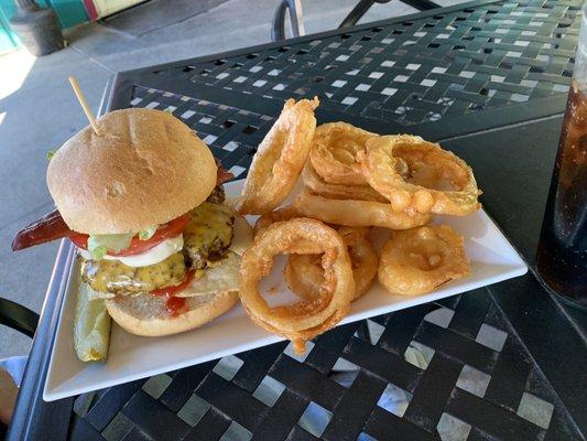 Bases loaded Burger and onion rings