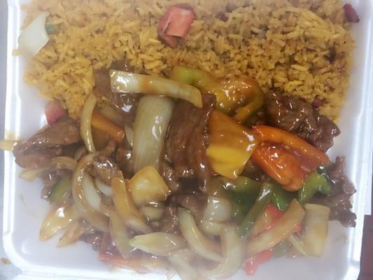 pepper steak w/pork fired rice