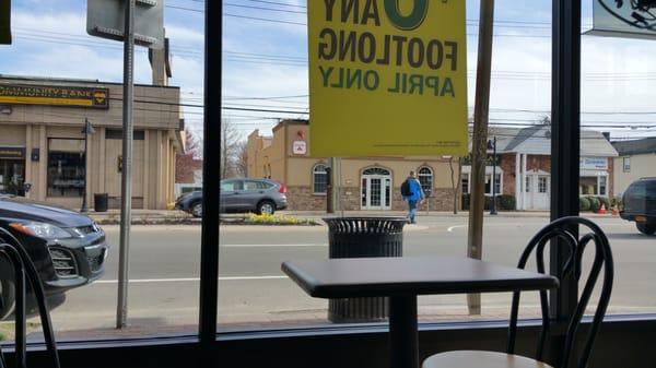 Looking out on Jericho turnpike from inside subways