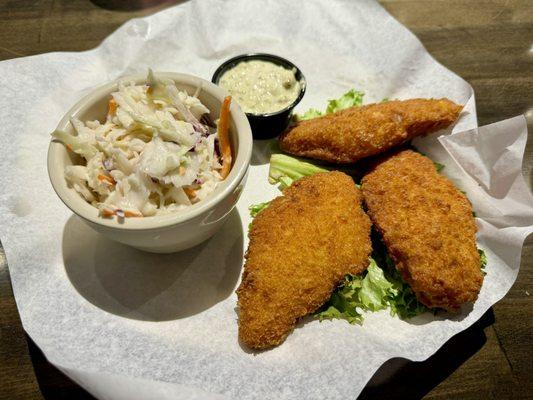 Fish & chips (with coleslaw instead of chips)