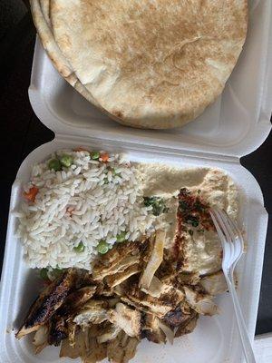 Chicken Shawarma plate no salad extra pita.