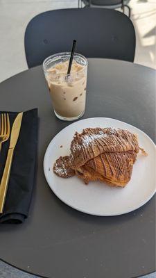 Cookie croissant and iced vanilla latte