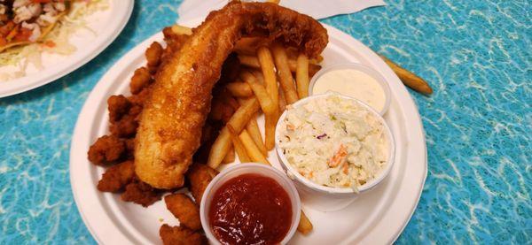 Fish and chips with clams,