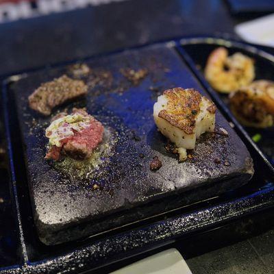 sirloin, scallop, shrimp