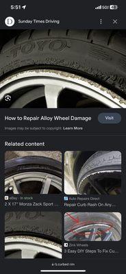 Example of what a curbed rim is, this looks completely different than from the damage done on my moms tire by the old man