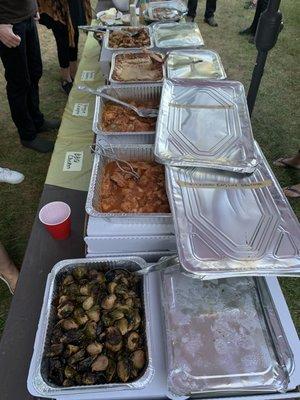 BBQ chicken, roasted potatoes, brussels sprouts, and veggie lasagna for dinner. Yum!