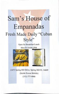 Sam's house of empanada's menu