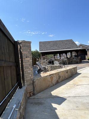 Custom stone work. Backyard pool landscaping. Stone work